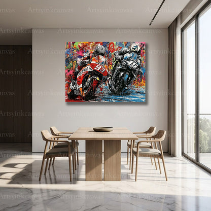 Marc Márquez and Valentino Rossi racing art