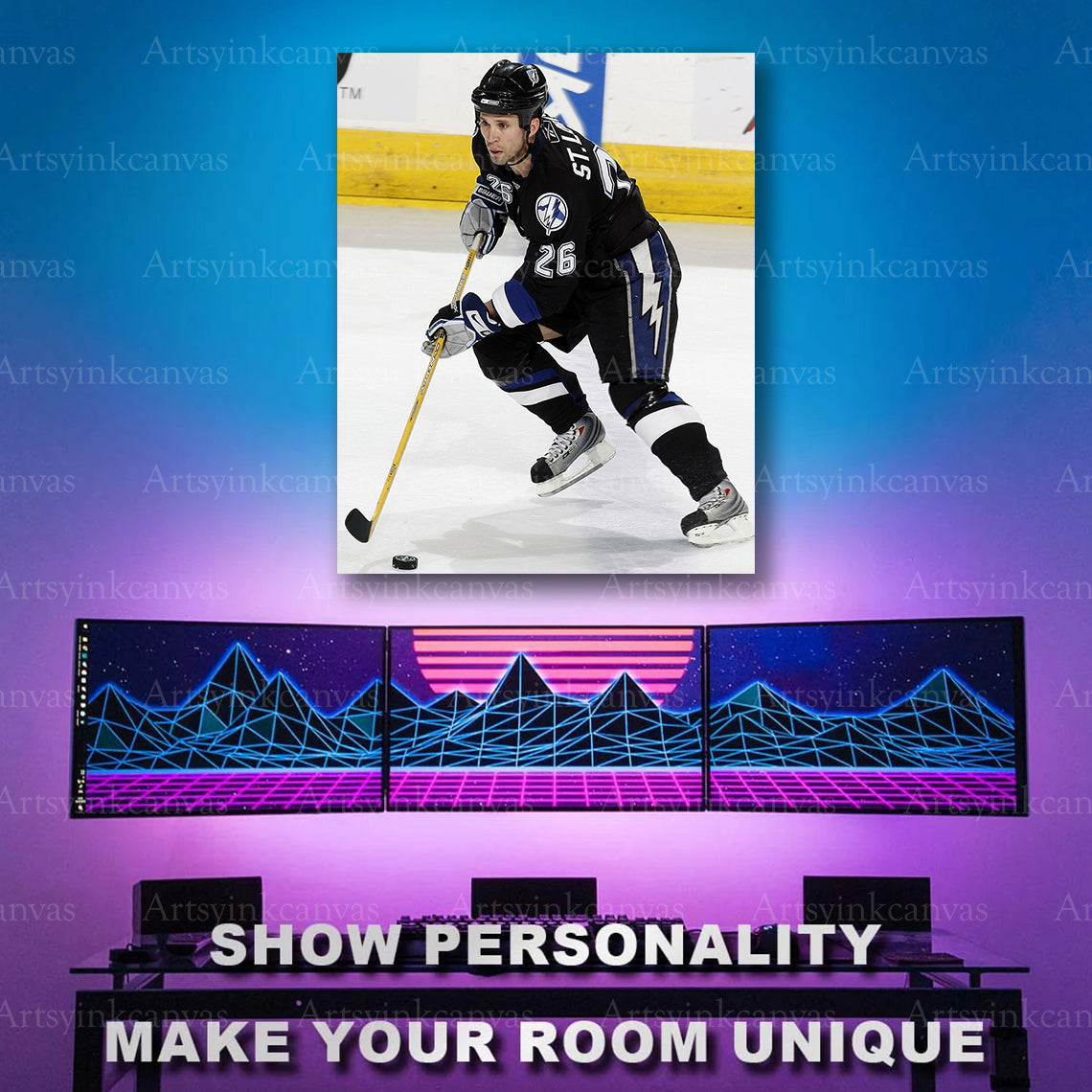 Martin St Louis NHL hockey action artwork