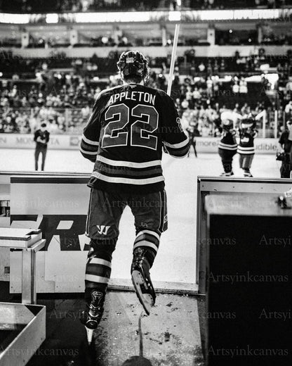 Mason Appleton running onto the ice black and white canvas wall art