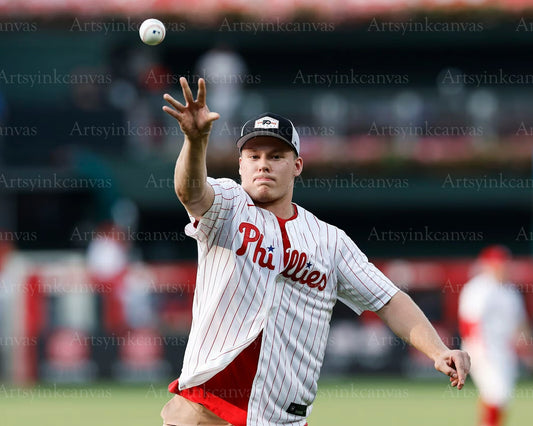 Matvei Michkov throwing the first pitch canvas wall art