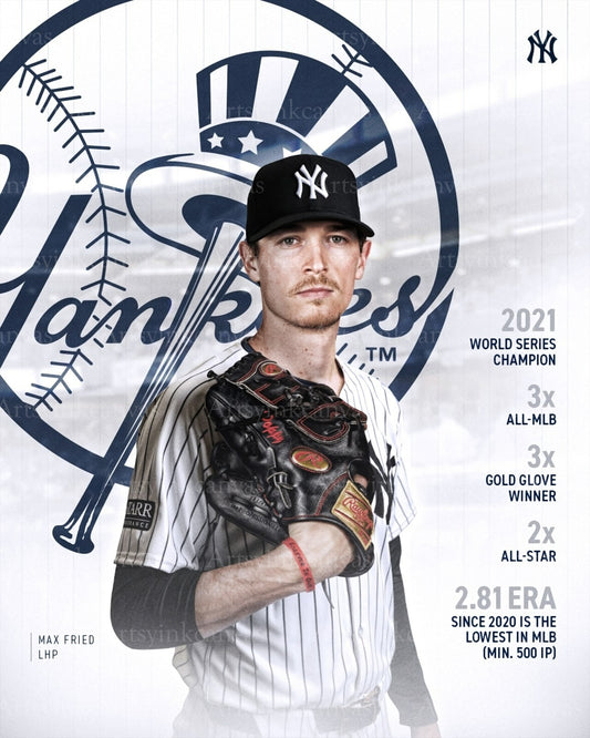 Max Fried career resume collage New York Yankees canvas wall art