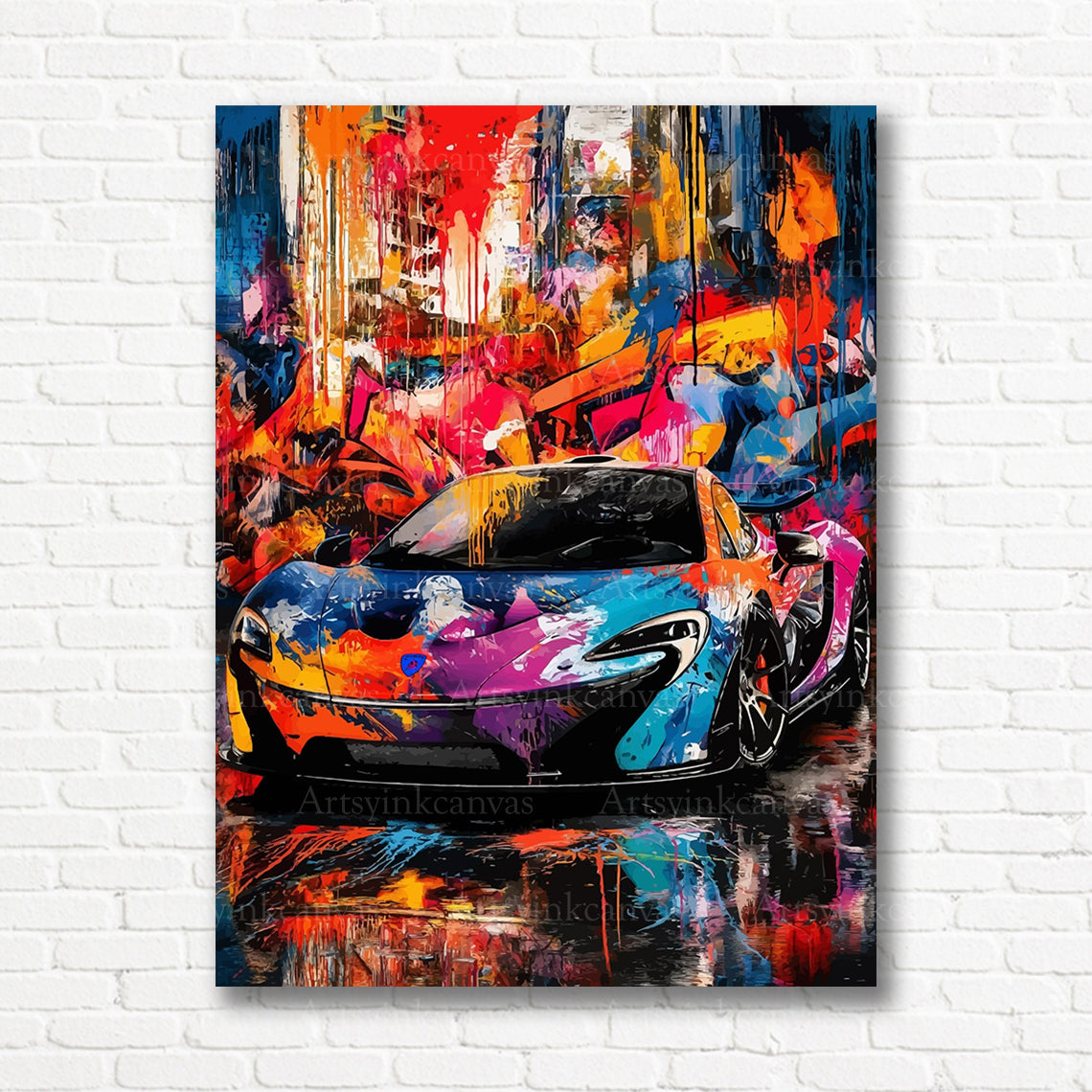 McLaren P1 supercar graffiti canvas print