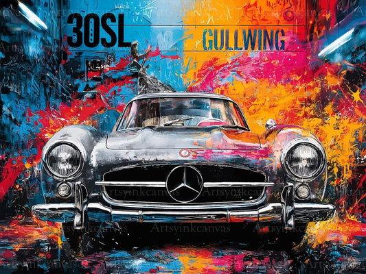 Mercedes-Benz 300 SL graffiti canvas wall art