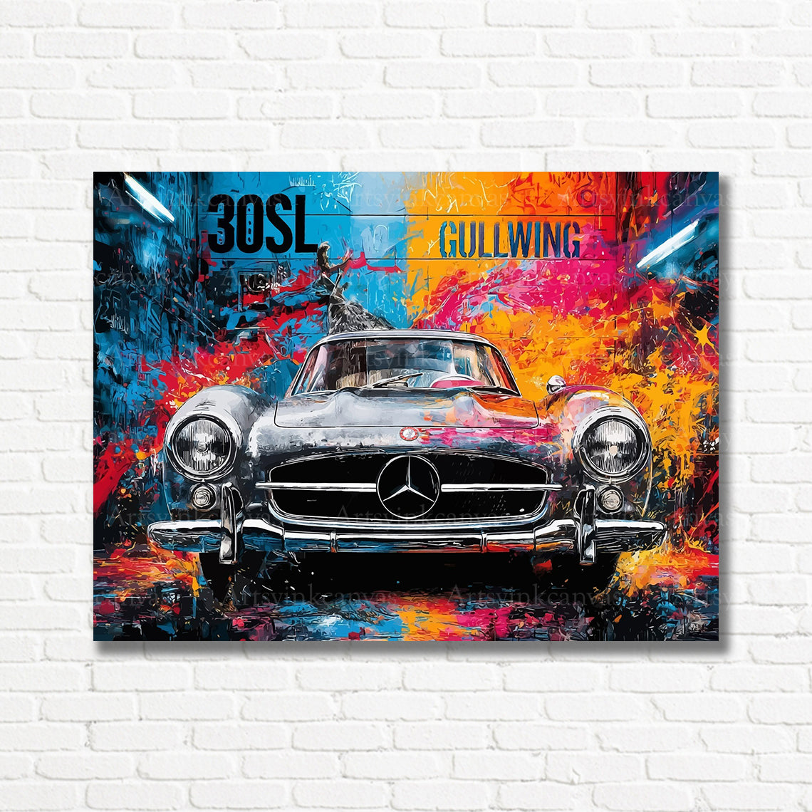 Mercedes-Benz 300 SL graffiti canvas print