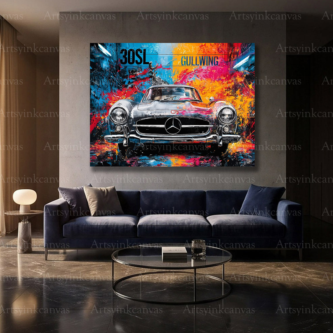 Mercedes 300 SL gullwing graffiti wall decor