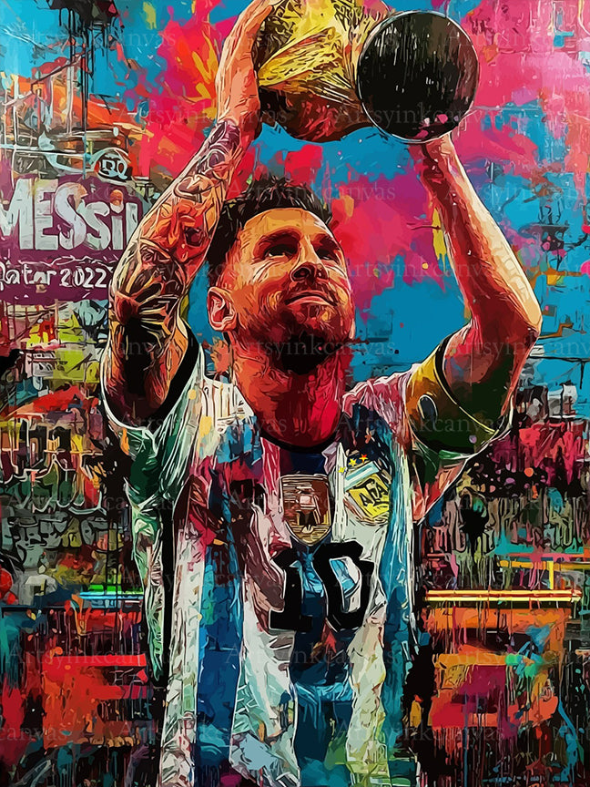 Messi trophy graffiti canvas wall art
