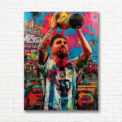 Lionel Messi trophy graffiti canvas print
