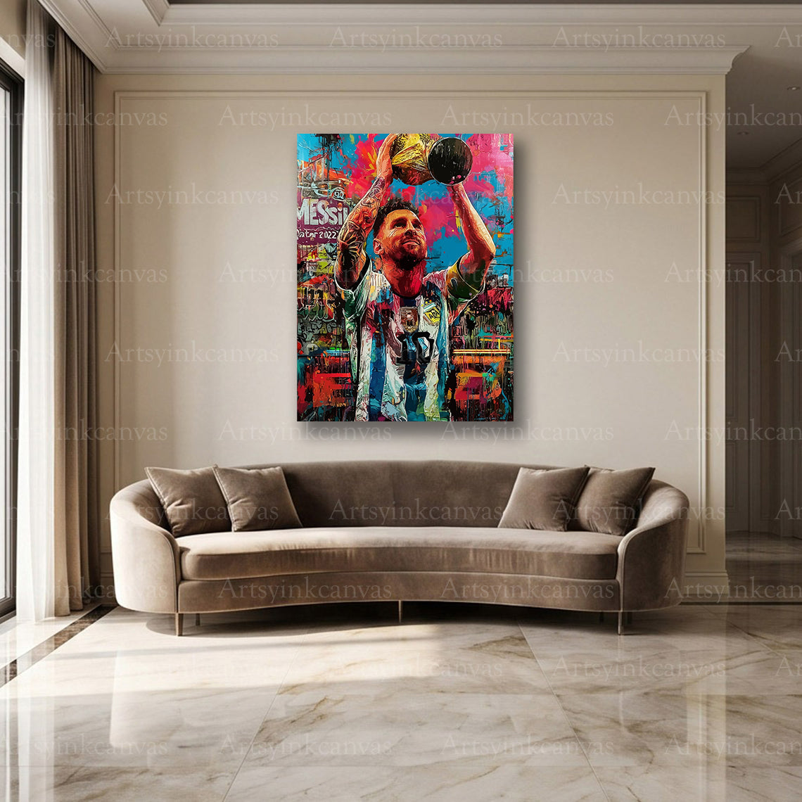 Messi championship soccer graffiti wall decor