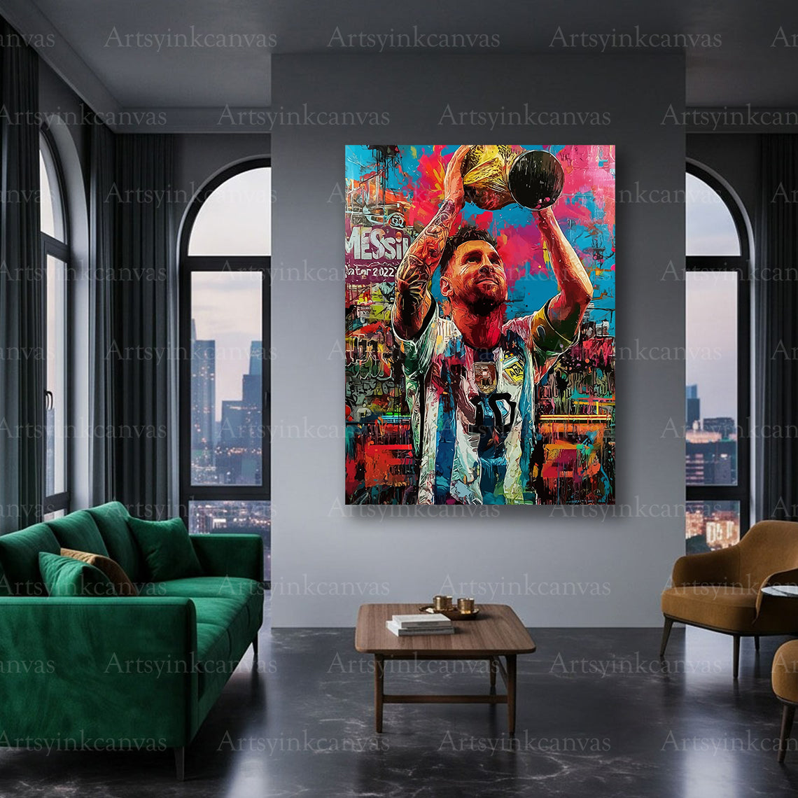 Messi soccer champion graffiti canvas art