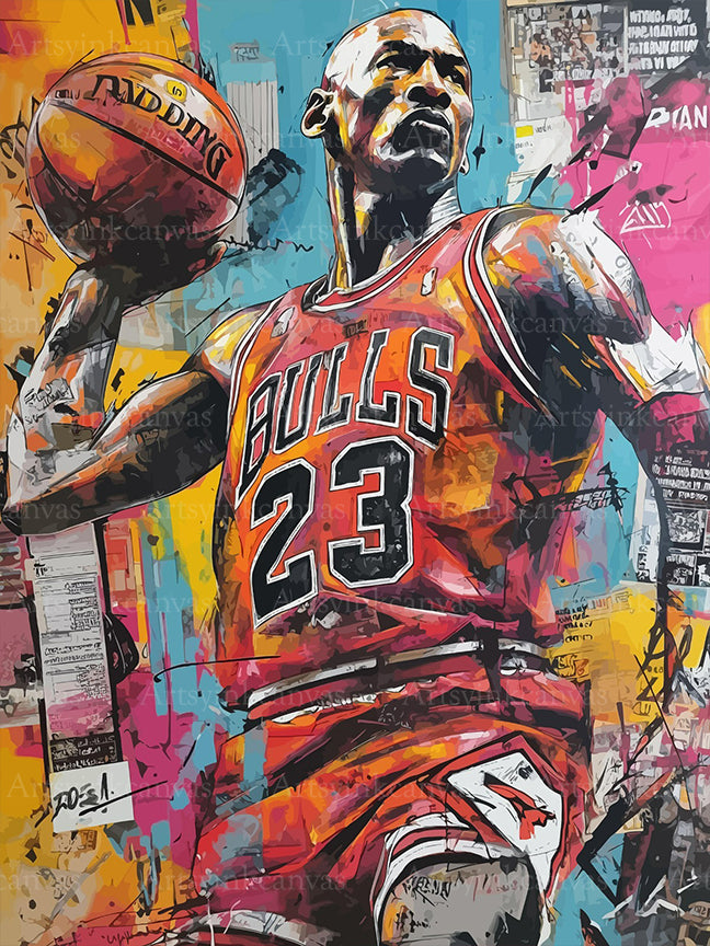 Michael Jordan Championship graffiti canvas wall art for basketball fans