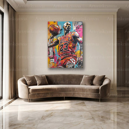 Michael Jordan NBA graffiti canvas wall decor with legendary sports energy
