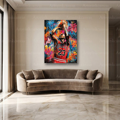 Michael Jordan graffiti basketball wall art for living room