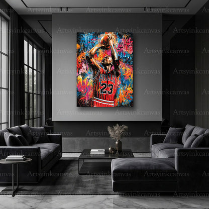 Michael Jordan canvas print with bold graffiti artwork