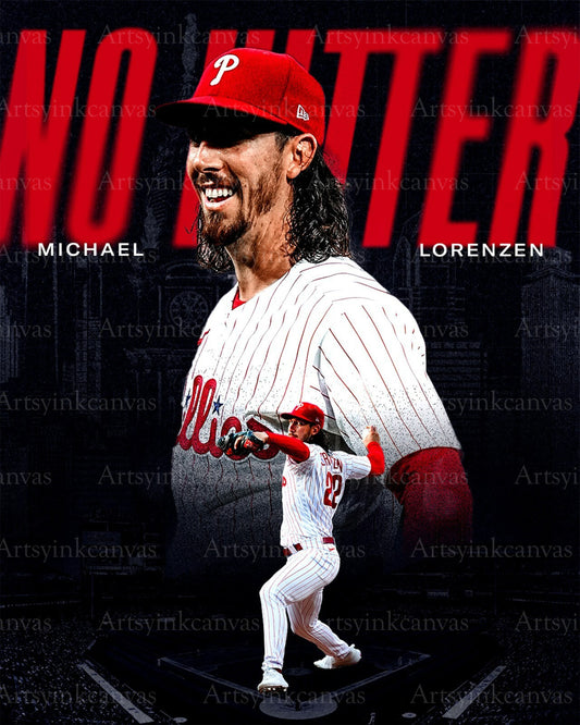 Michael Lorenzen no-hitter collage canvas wall art