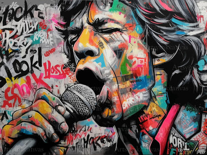 Mick Jagger Rock Icon graffiti canvas wall art