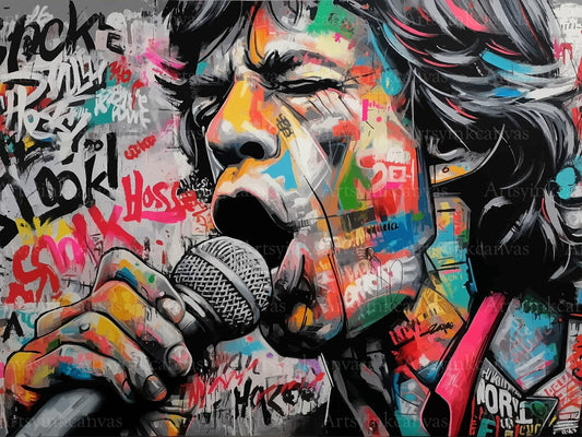 Mick Jagger Rock Icon graffiti canvas wall art
