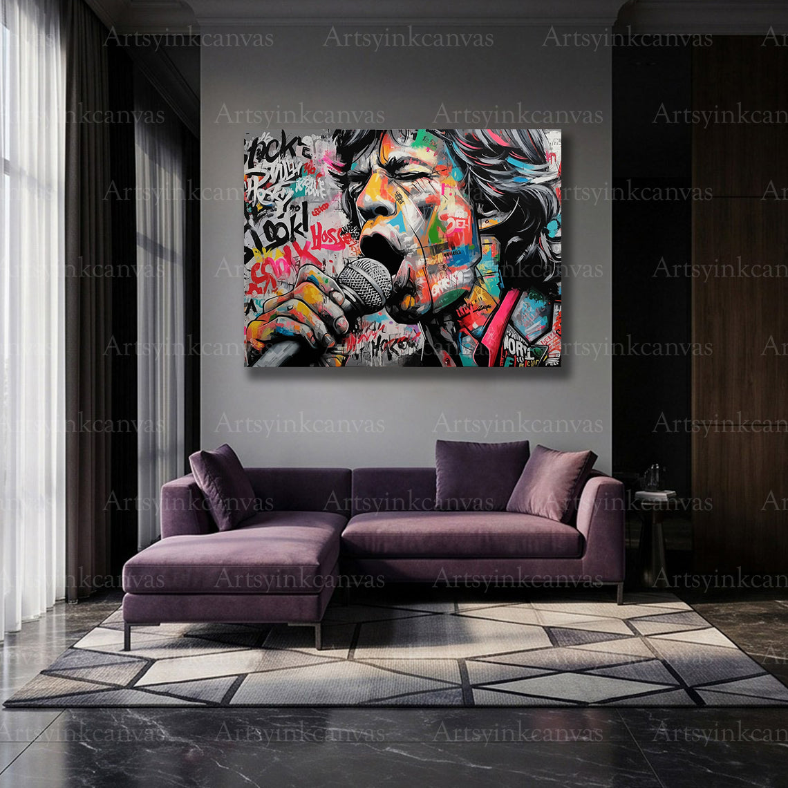 Mick Jagger legendary singer graffiti artwork