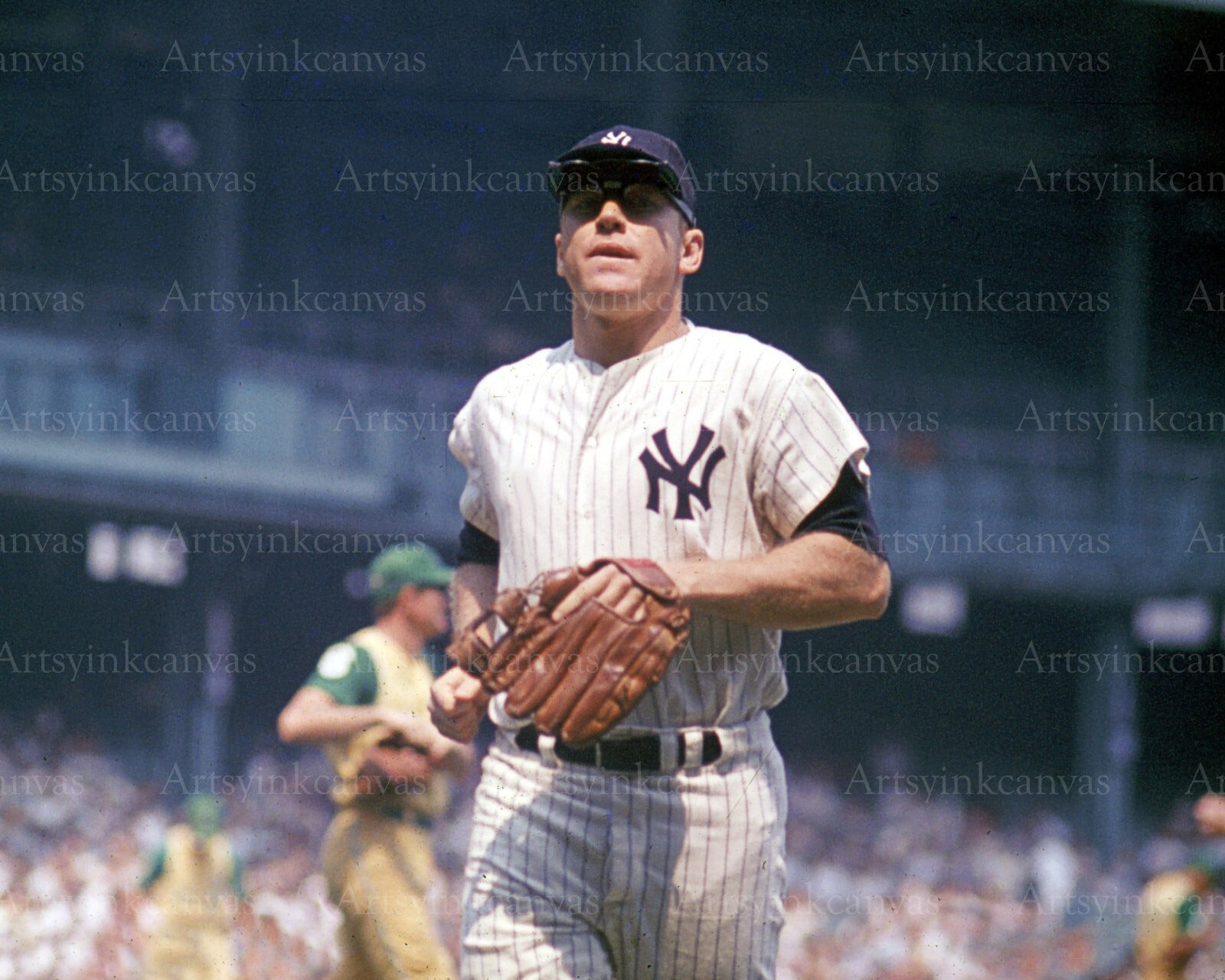 Mickey Mantle on field in color New York Yankees canvas wall art