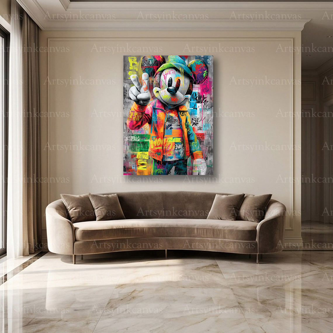 Classic Mickey Mouse pop art canvas wall decor with bold street style