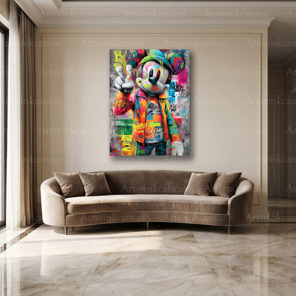 Classic Mickey Mouse pop art canvas wall decor with bold street style