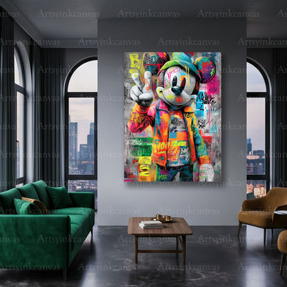 Modern Mickey Mouse graffiti canvas artwork for living room decor