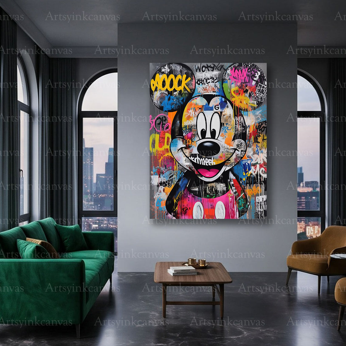 Mickey Mouse smile street art canvas