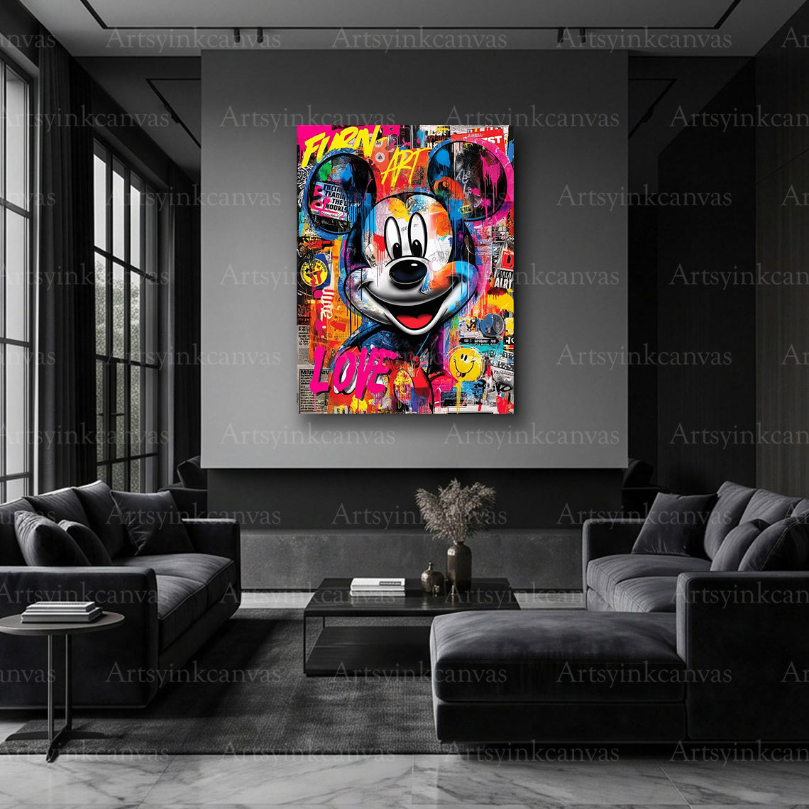 Mickey Mouse cartoon graffiti wall art
