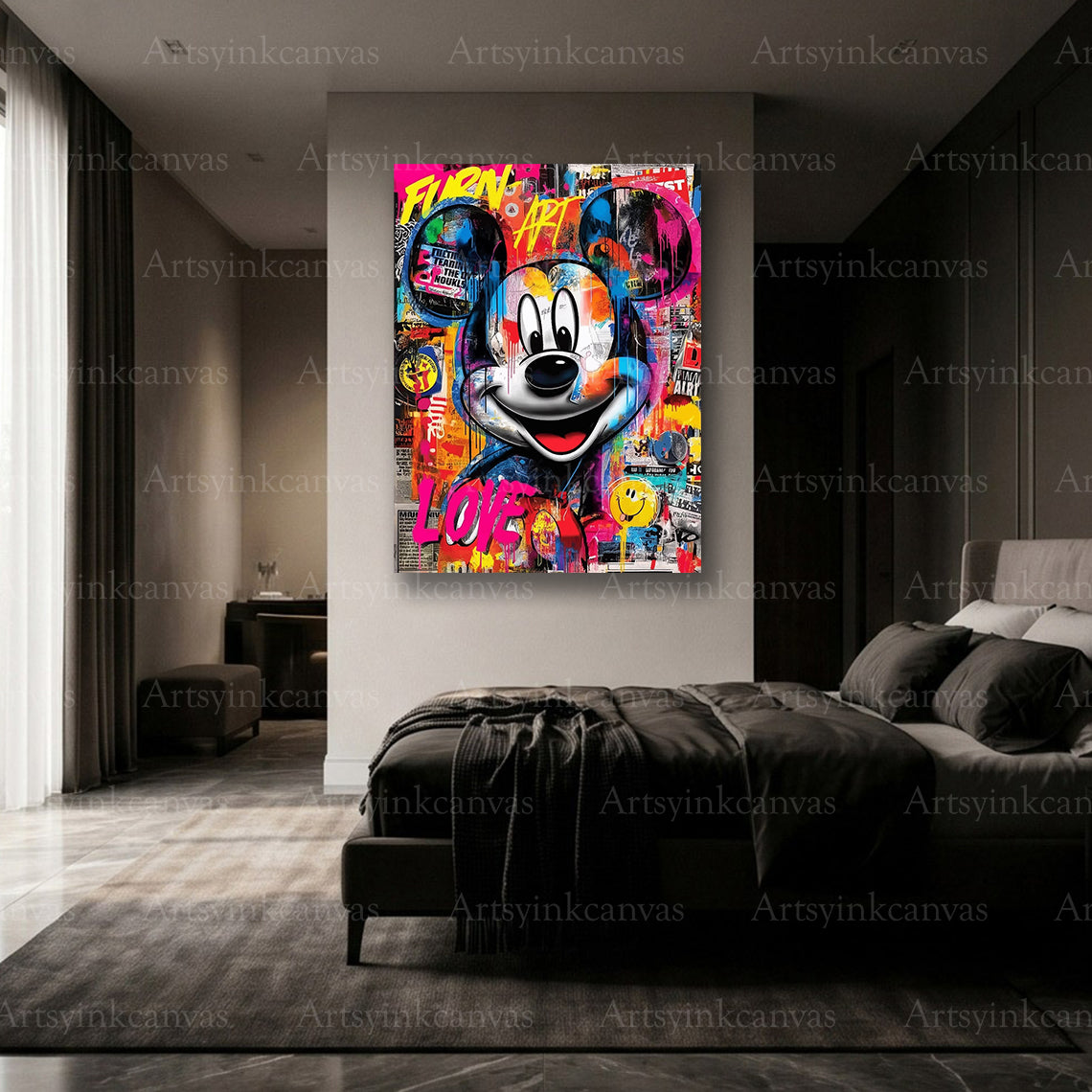 Premium Mickey Mouse graffiti canvas wall art Made in USA