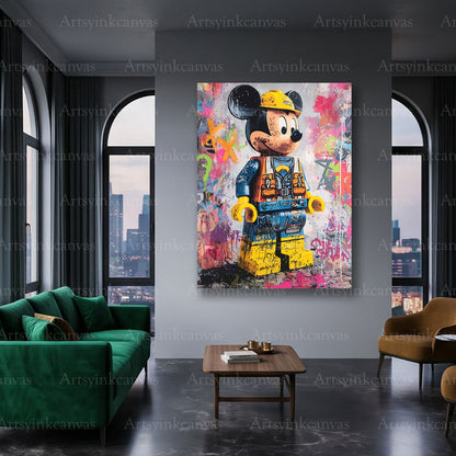Mickey Mouse brick-style urban canvas art