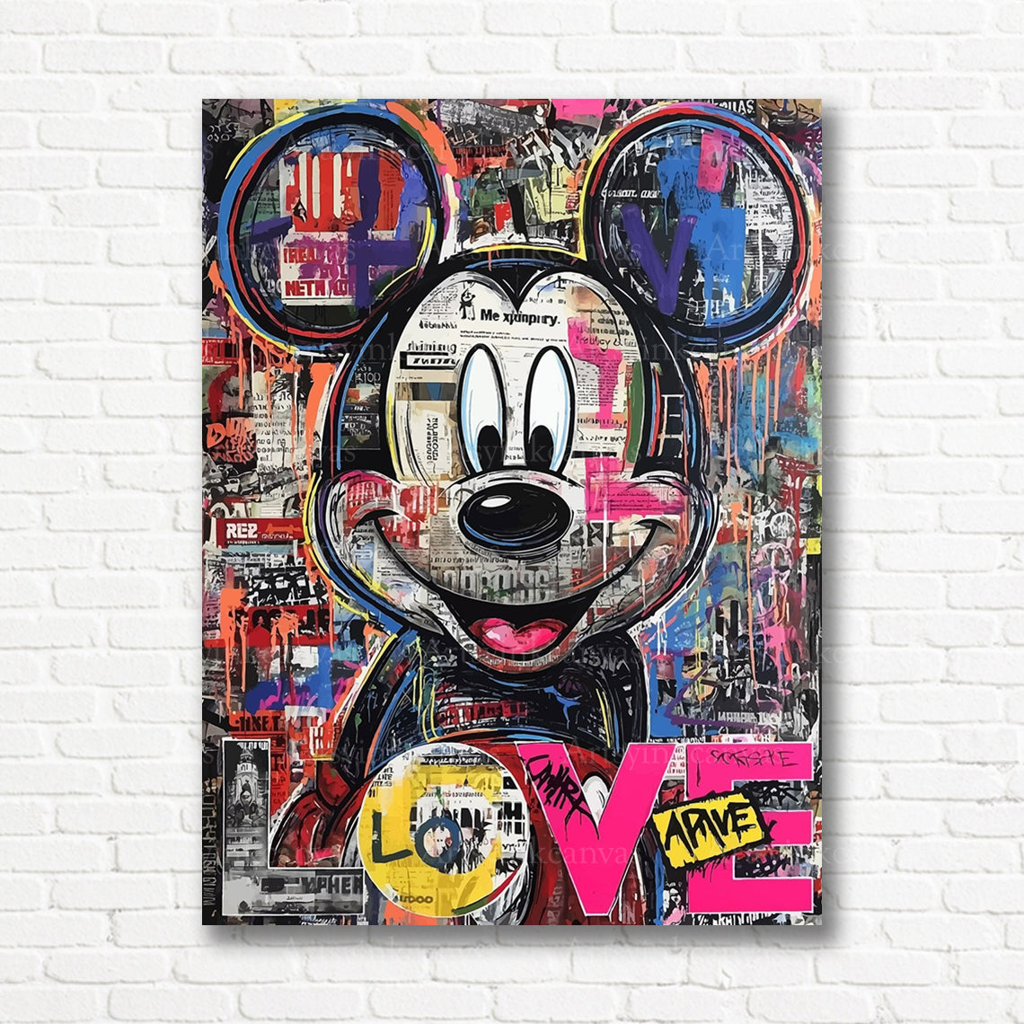 Mickey love graffiti canvas print