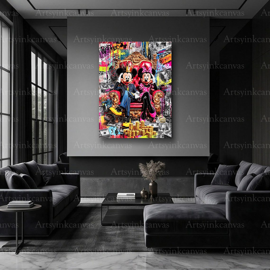 Mickey and Minnie colorful graffiti wall art