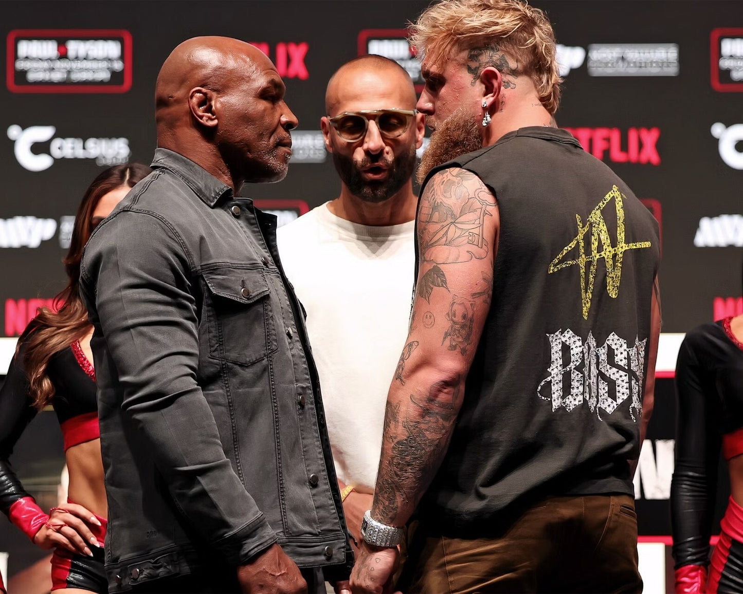 Mike Tyson vs Jake Paul staredown canvas wall art