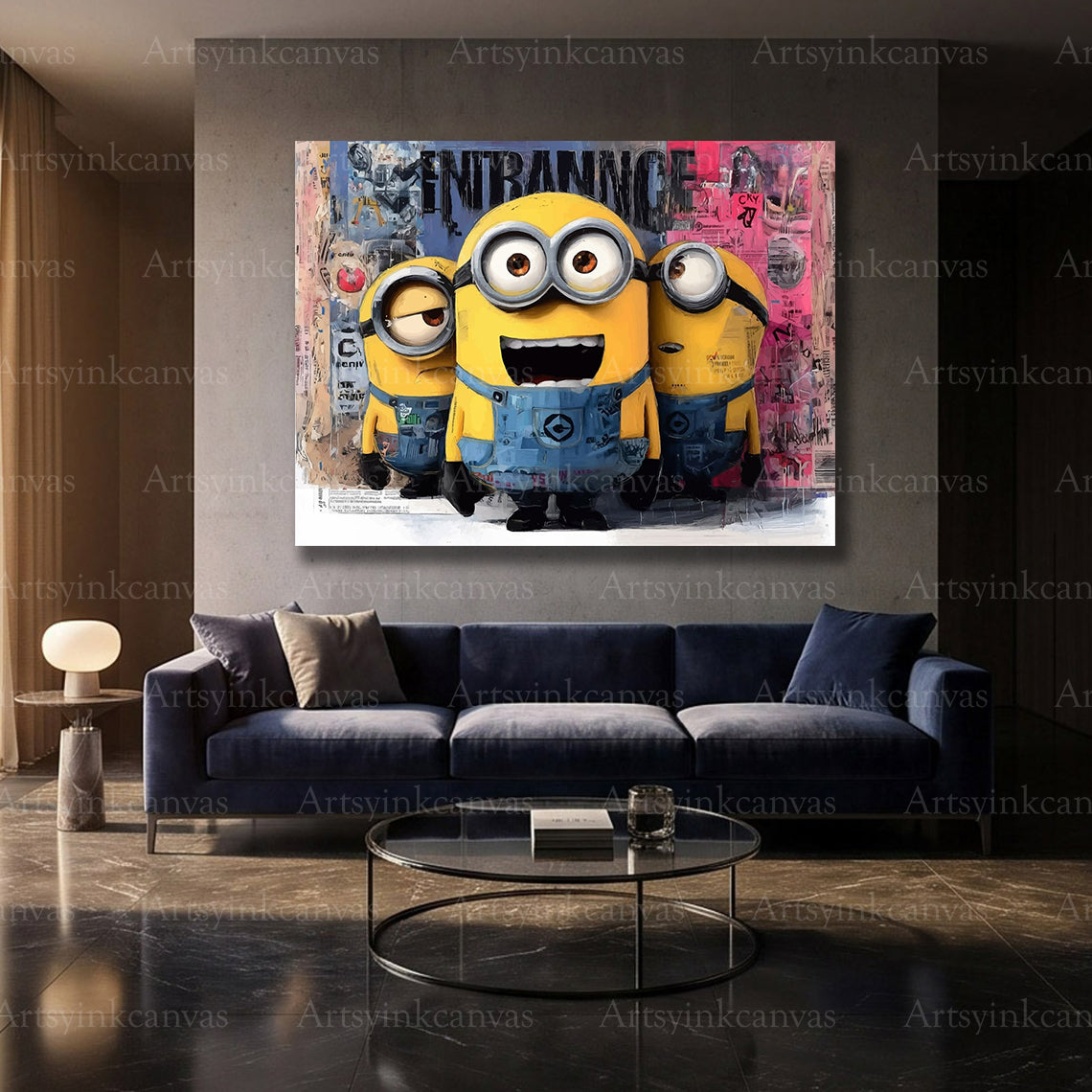 Minions colorful city artwork canvas
