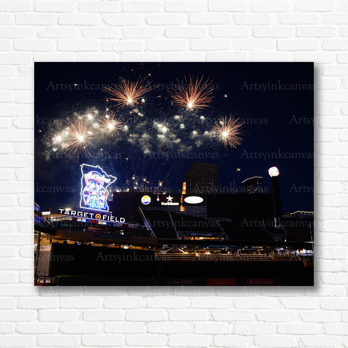 Target Field Twins fireworks celebration canvas print