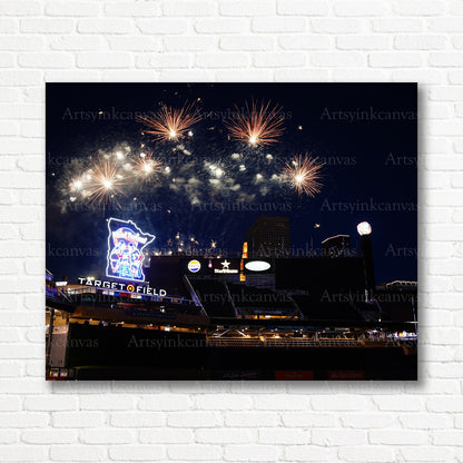 Target Field Twins fireworks celebration canvas print