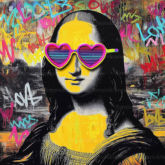 Mona Lisa El Recreo del Renacimiento en Neón Graffiti Art Canvas Wall Art