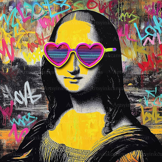 Mona Lisa El Recreo del Renacimiento en Neón Graffiti Art Canvas Wall Art