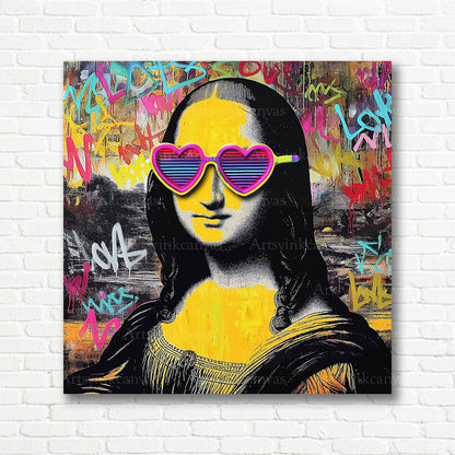 Mona Lisa neon graffiti canvas print