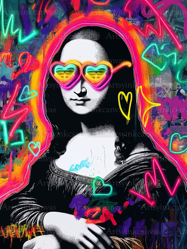 Mona Lisa Neon Love Electric Pulse graffiti art canvas wall art