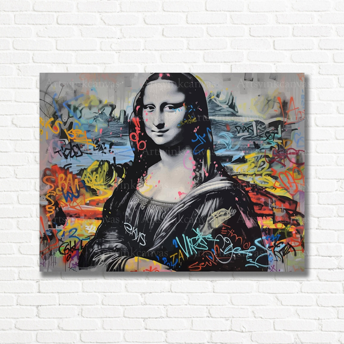 Mona Lisa graffiti canvas print