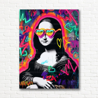 Mona Lisa neon graffiti canvas print