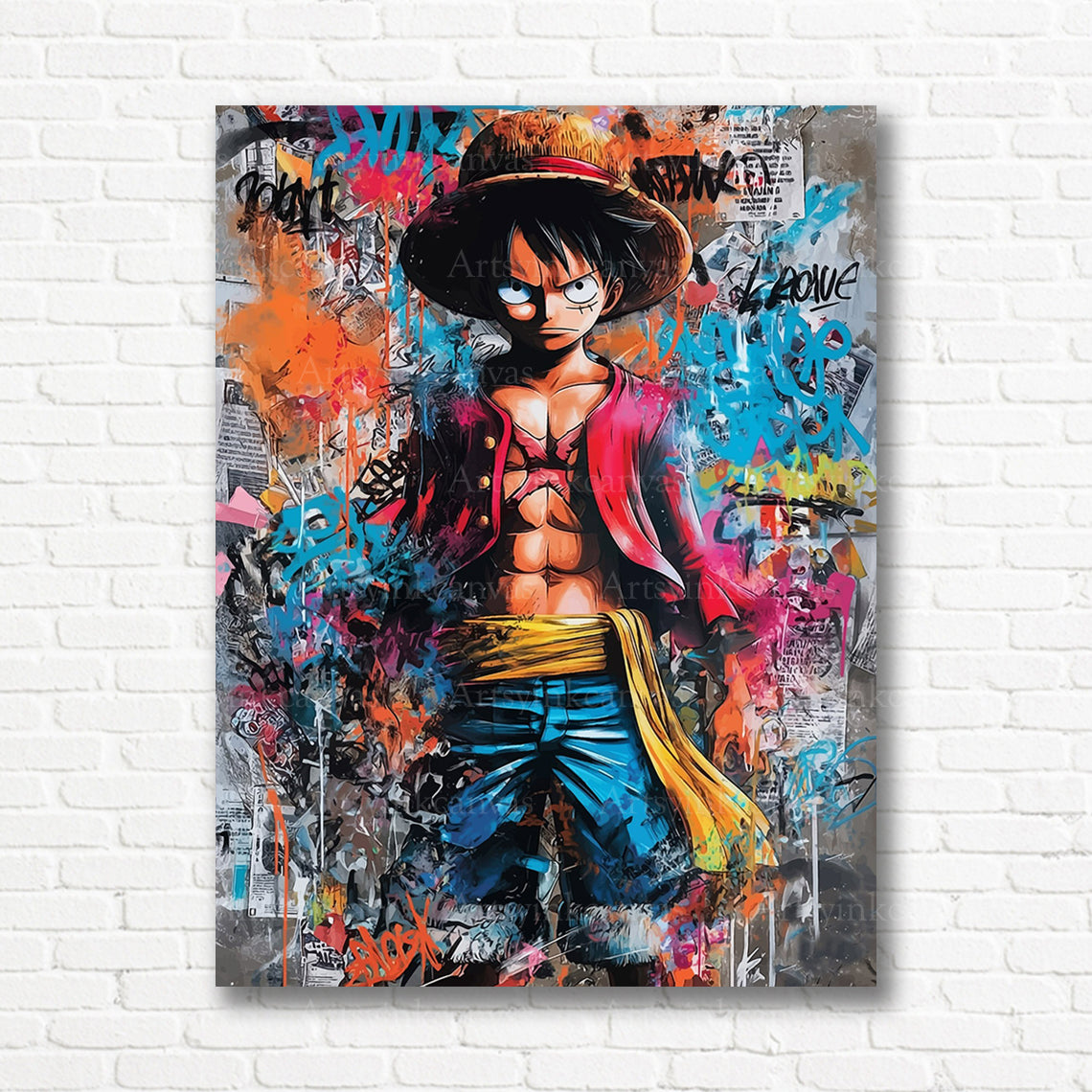 Luffy One Piece graffiti canvas print