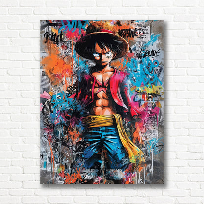 Luffy One Piece graffiti canvas print