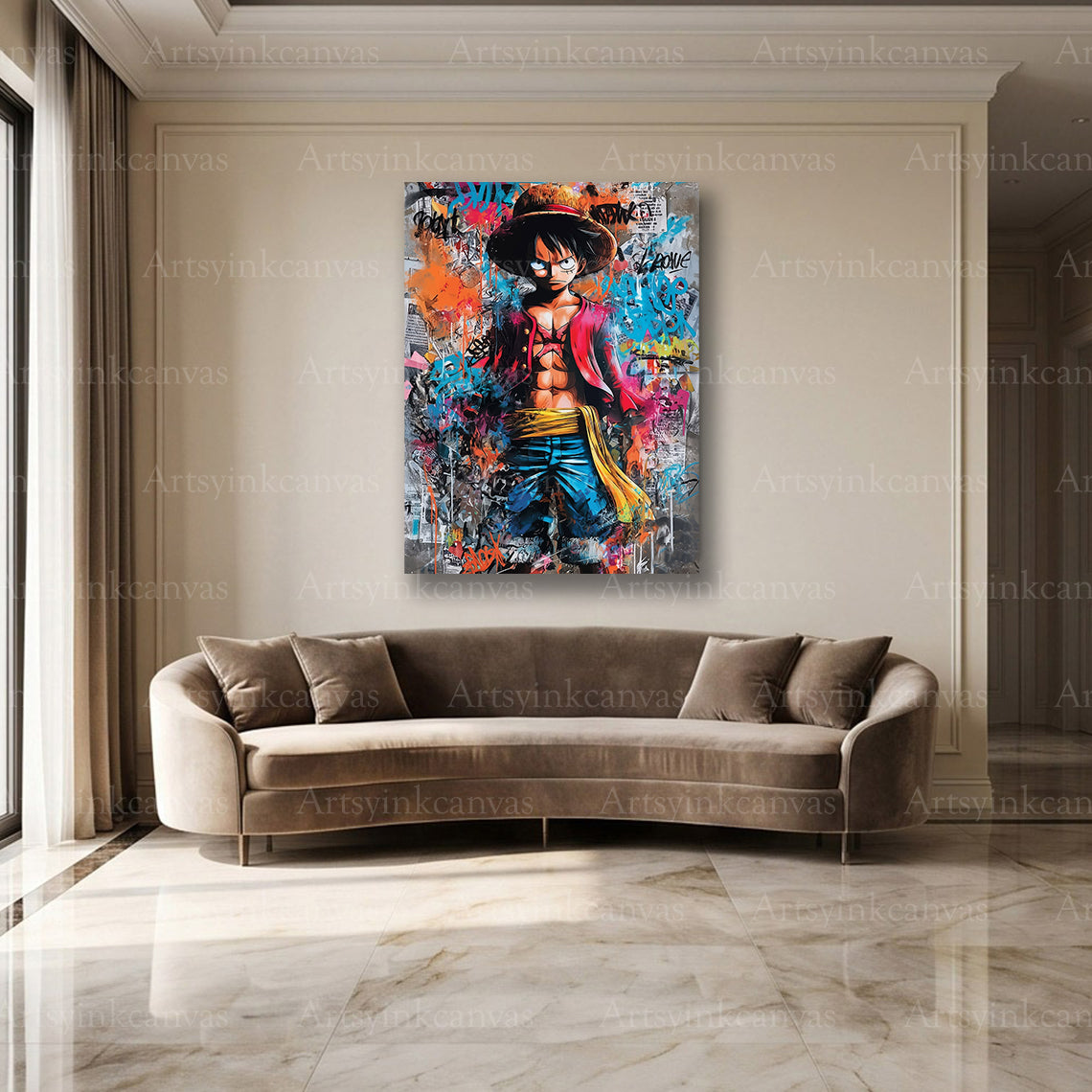 Monkey D. Luffy anime street art wall decor