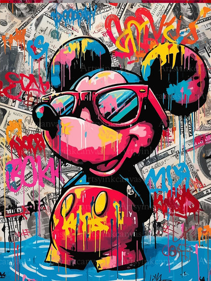 Monopoly Mickey graffiti canvas wall art