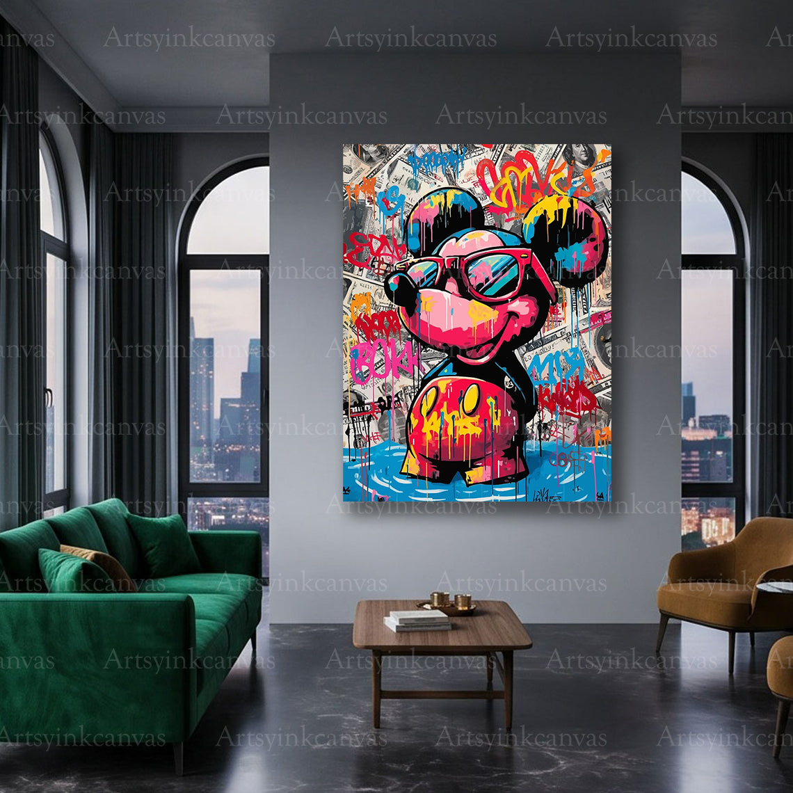 Monopoly and Mickey Mouse pop culture wall art
