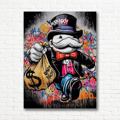 Mr. Monopoly character artwork with bold urban graffiti style for USA homes
