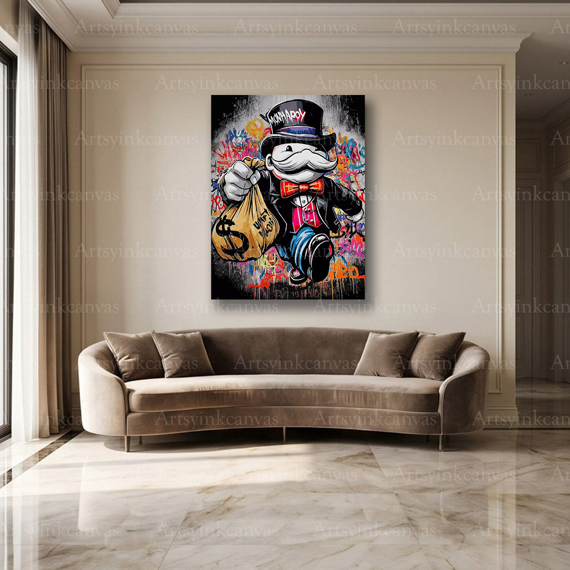 Fortune themed Mr. Monopoly canvas wall art for gaming and entertainment spaces