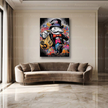 Fortune themed Mr. Monopoly canvas wall art for gaming and entertainment spaces