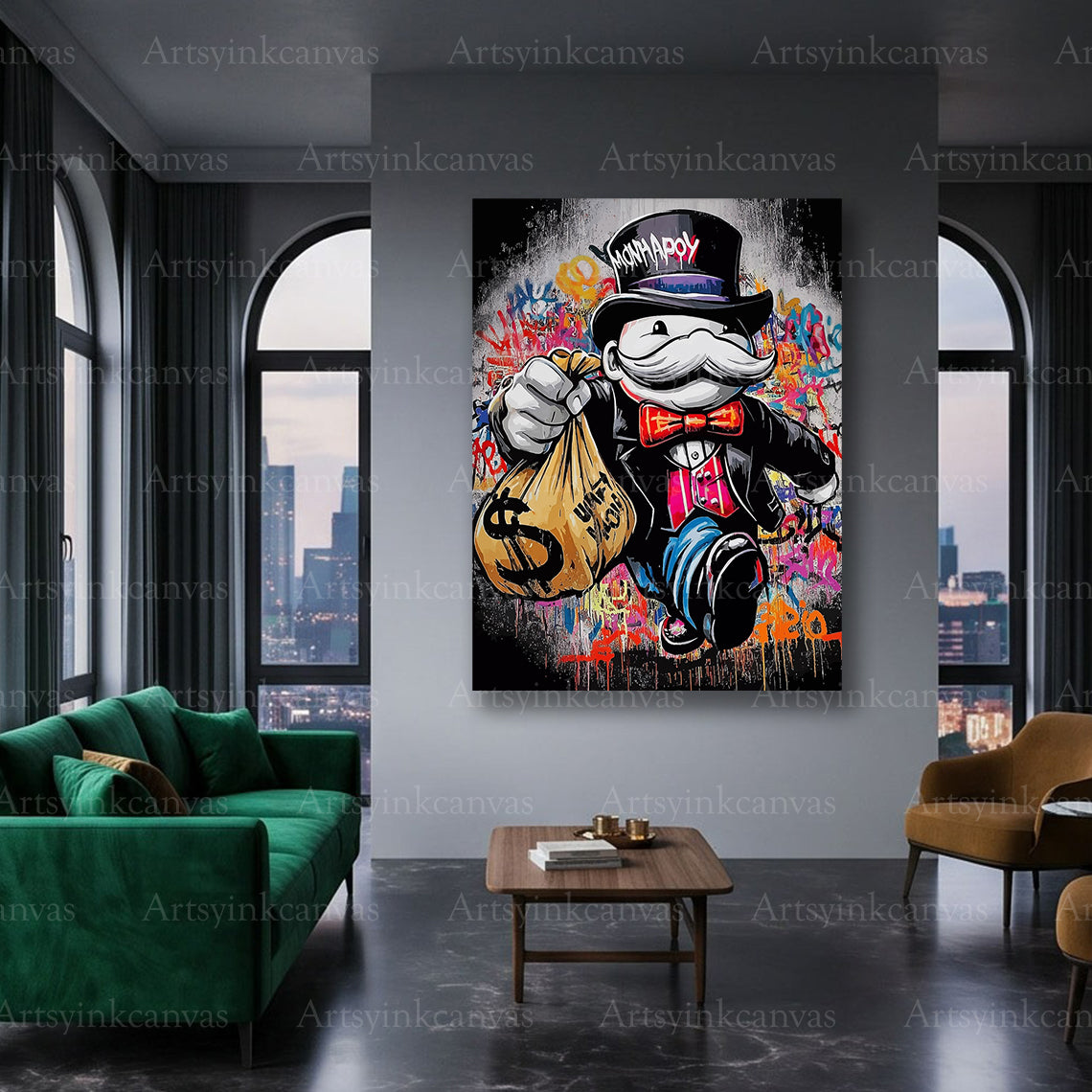Mr. Monopoly decorative canvas artwork for game room and pop culture decor